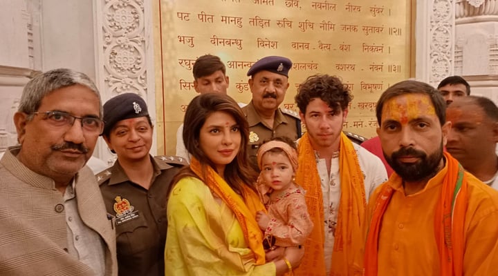 Priyanka Chopra, Nick, and Malti visit Ayodhya's Ram Mandir for prayers.