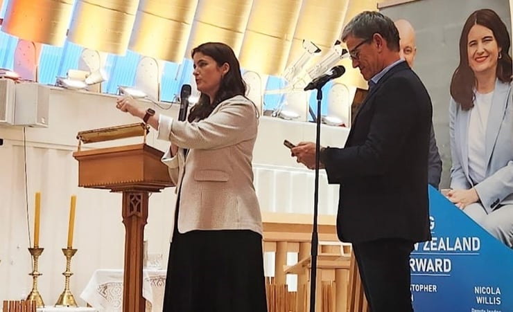 Nicola Willis and the party's Christchurch Central candidate Dale Stephens