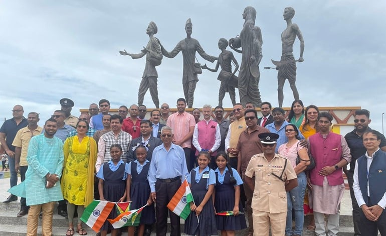 JAISHANKAR VISITS MONUMENT OF INDIAN ARRIVAL IN GUYANA'S BERBICE