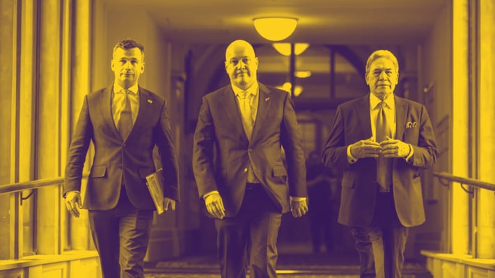 Prime Minister Christopher Luxon, David Seymour (left), Winston Peters
