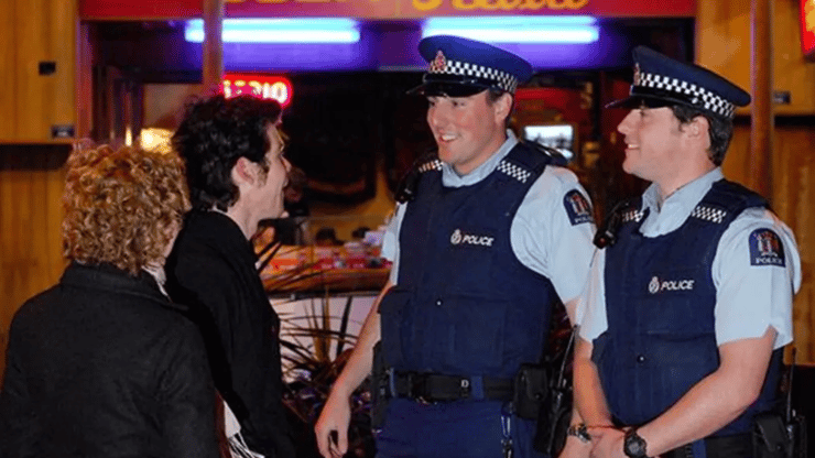File photo. Police chat with students during Orientation Week. Photo: NZ Police / Twitter