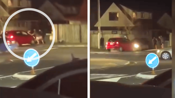 Manurewa Street Brawl: Car Mounts Footpath, Narrowly Missing Pedestrians