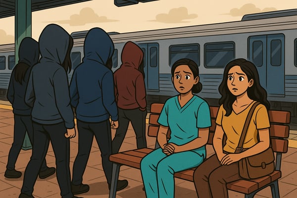 A 30-year-old Indian woman waiting for a train at the Henderson station was kicked and punched by a group of girls who accosted her & tried to extort money