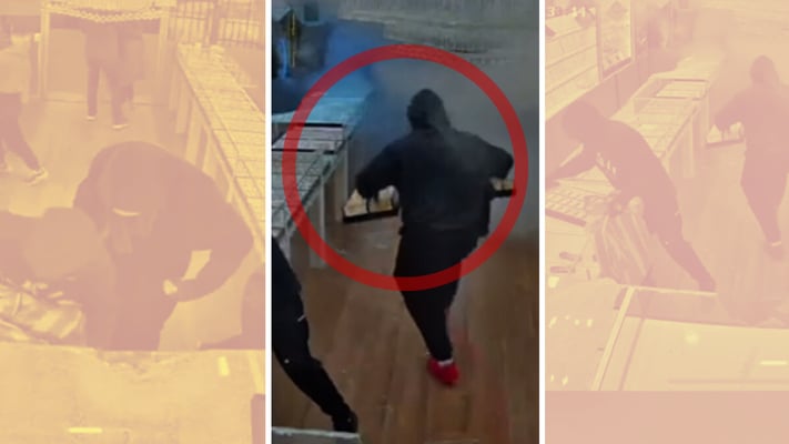Smash-and-grab shows six masked robbers forced their way into the store in the Glitter Jewellers in Manurewa