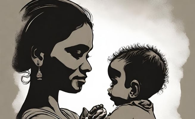 fijian mother with infant caricature