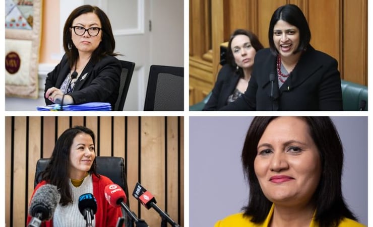 Clockwise from top left: National's Melissa Lee, Labour's Priyanca Radhakrishnan, ACT's Parmjeet Parmar and Green candidate Lan Pham Photo: RNZ / Supplied