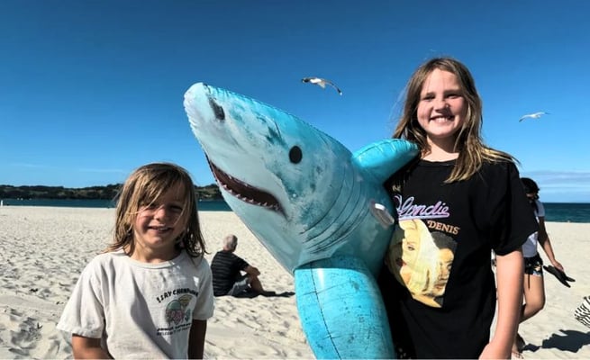 Vinnie and Winnie, who had their shark inflatable at Omaha Beach did not expect to share the beach with a real one.