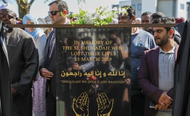 A memorial plaque for the victims of the Christchurch mosque terror attacks
