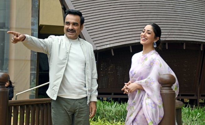 Bollywood actors Pankaj Tripathi and Yami Gautam Dhar during the promotion of their film 'OMG 2'