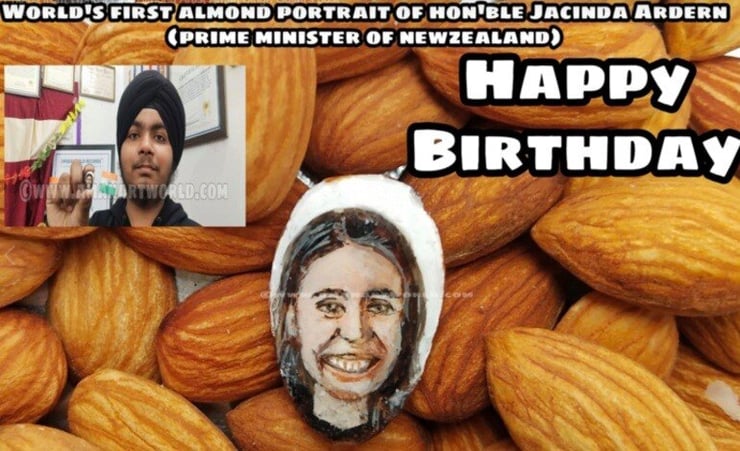 Indian artist paints Jacinda Ardern's portrait - on an almond