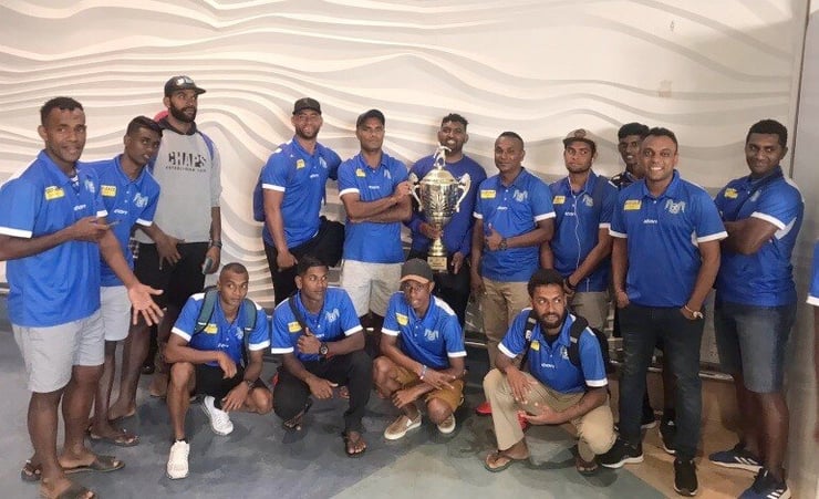 Lautoka FC lifts the Pacific Cup 2019 trophy in Auckland