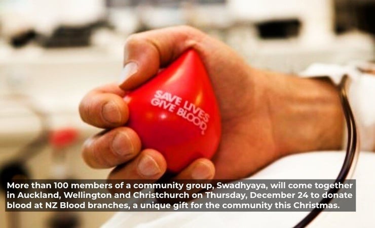 Community group ‘Swadhyaya’ to donate blood as a gift to whanau this Christmas