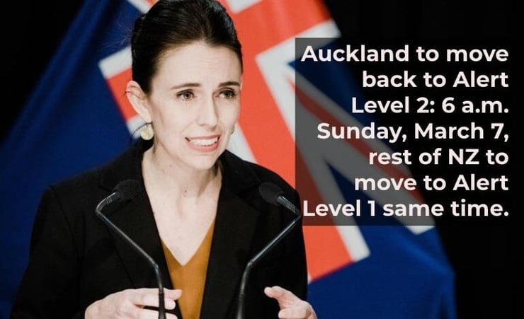 Auckland to move back to AL2, 6 a.m. Sunday, March 7, rest of NZ to AL 1: PM Ardern