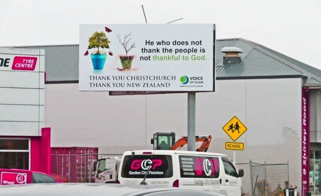 Community organisation puts up 'Thank you, New Zealand' billboards around the country leading to March 15 second anniversary