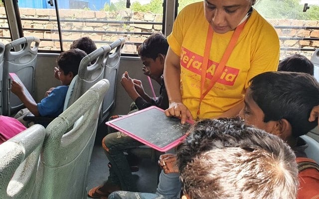 'Classroom in bus' provides free education to deprived children