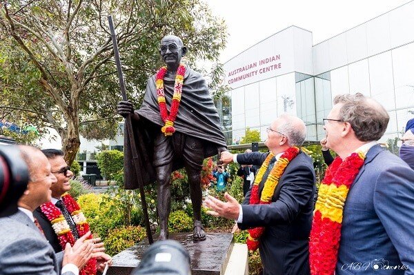 Melbourne's Gandhi statue unveiled by PM Scott Morrison