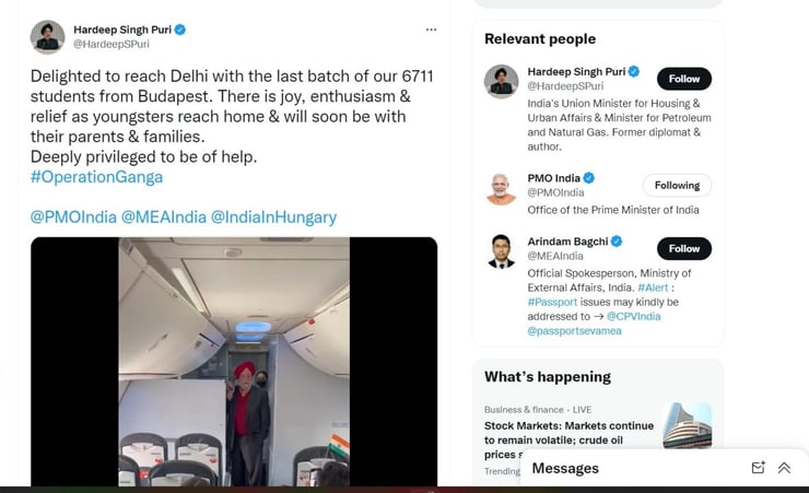 Operation Ganga: Hardeep Singh Puri reaches Delhi with last batch of students from Budapest