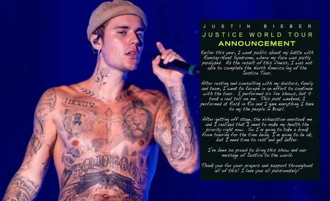 Justin Bieber suspends 'Justice world tour' due to health issues
