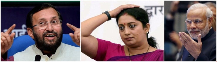 In major reshuffle, Modi replaces Irani with Javadekar, gives Prasad law