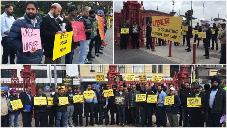 Auckland taxi drivers protest Uber’s operation