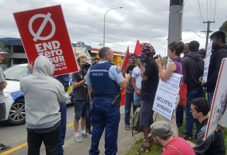 Student protests at Mt Roskill polling station, escapes arrest.
