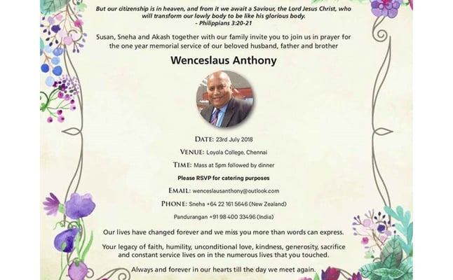 One year memorial service to remember Wenceslaus Anthony to be held
