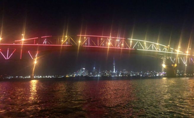 Auckland Harbour Bridge lights up to celebrate festival of Diwali